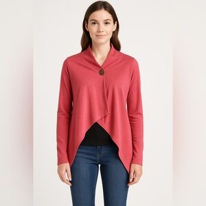Bobeau Pink Cardigan with Asymmetrical Hem and Soft Fabric